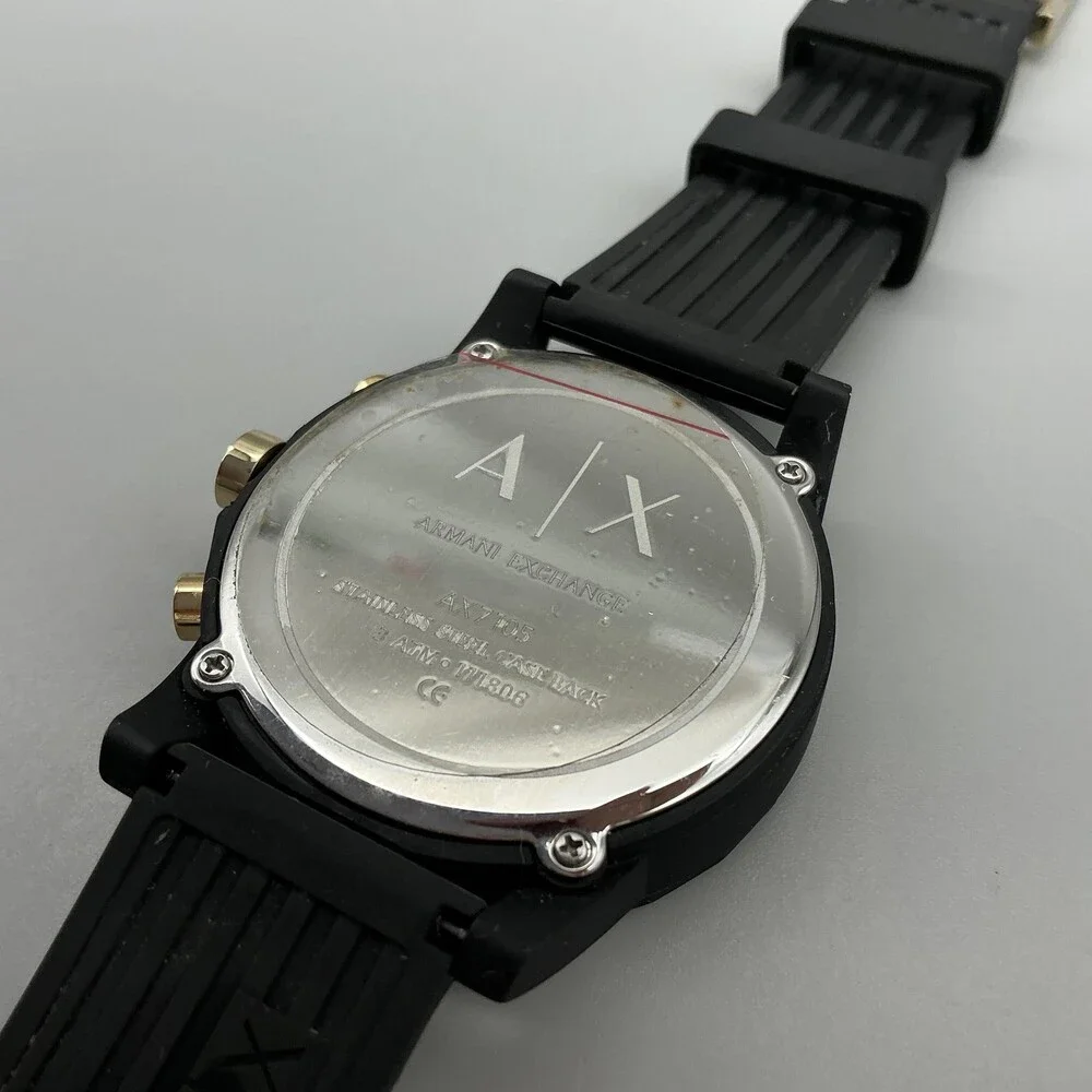Armani Exchange Mens Watch 45mm Black Dial Chronograph Date Gold Tone New Batt